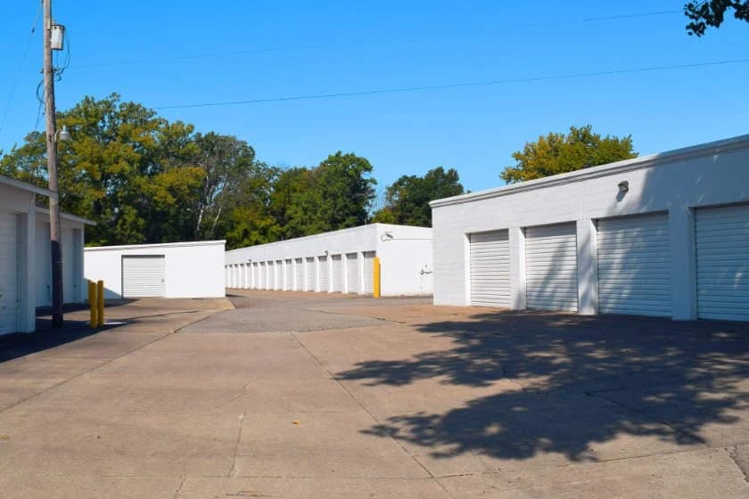 Rows of storage units and concrete drives at 620 Corporation in Medina